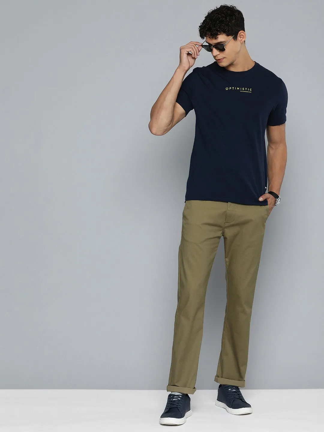 Men's Olive Slim Fit Chino Trousers Performance Comfort Free Movement