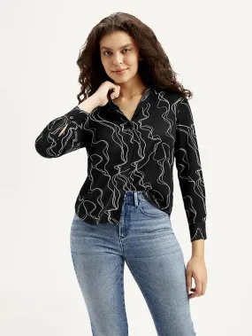 Women's Abstract Spread Collar Shirt Flex Fit Collar
