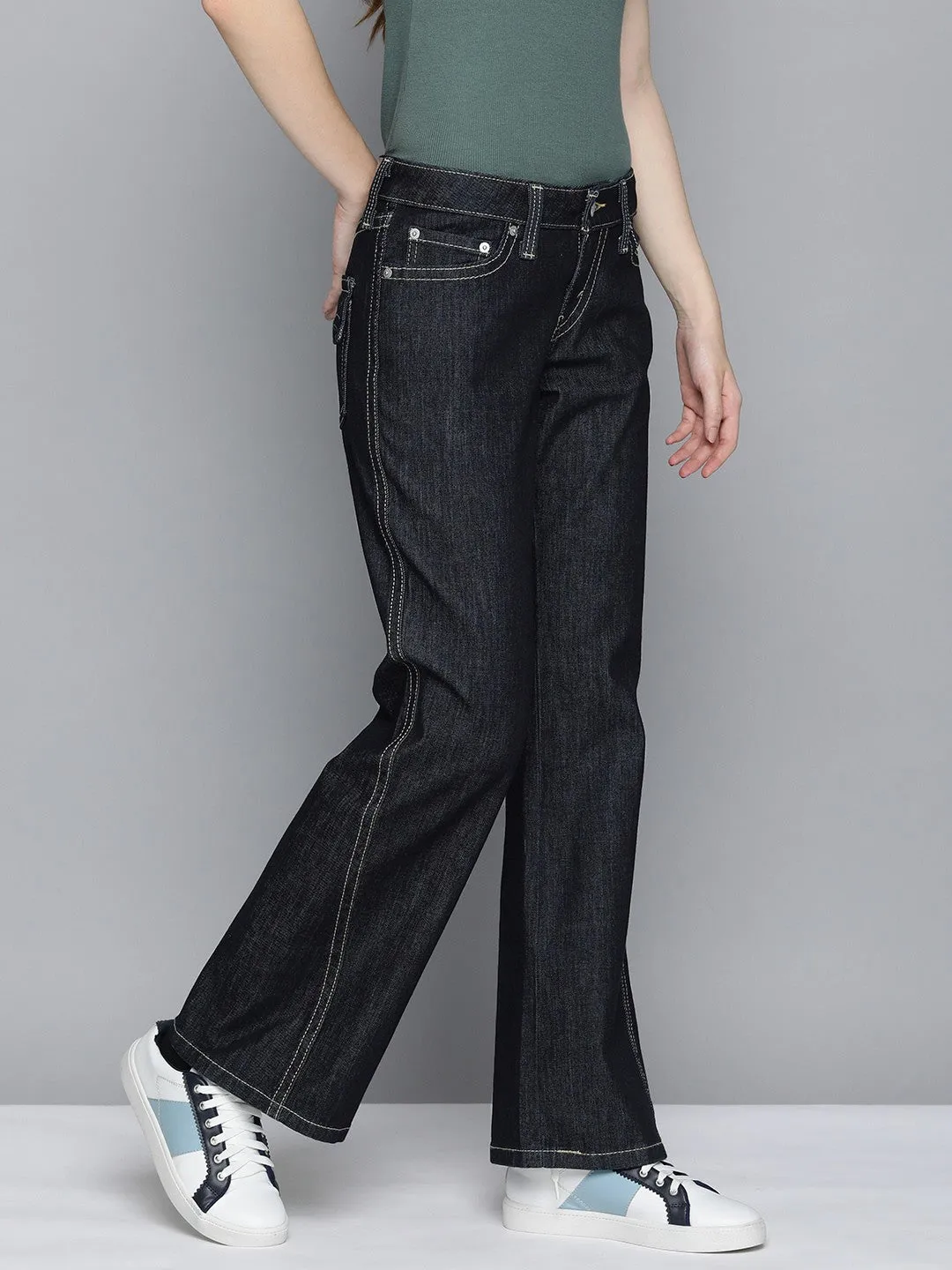 Women's Blue Bootcut Fit Low Rise Jeans Trendy High Quality