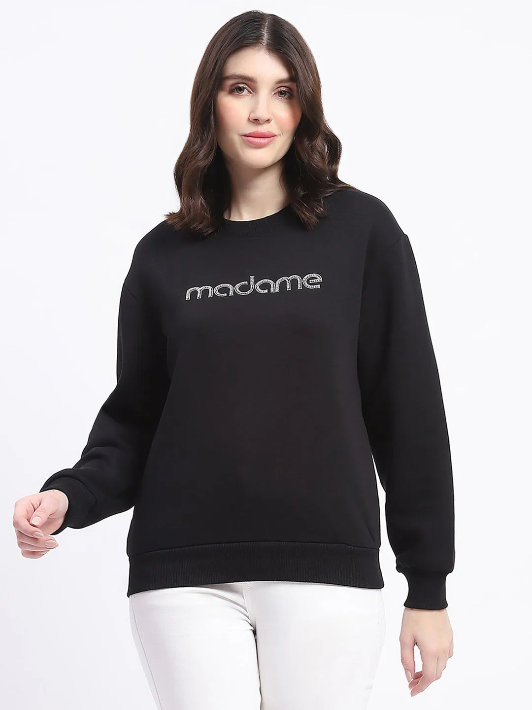 Madame Fleece Handwork And Embroidered Black Sweatshirt Classic Active