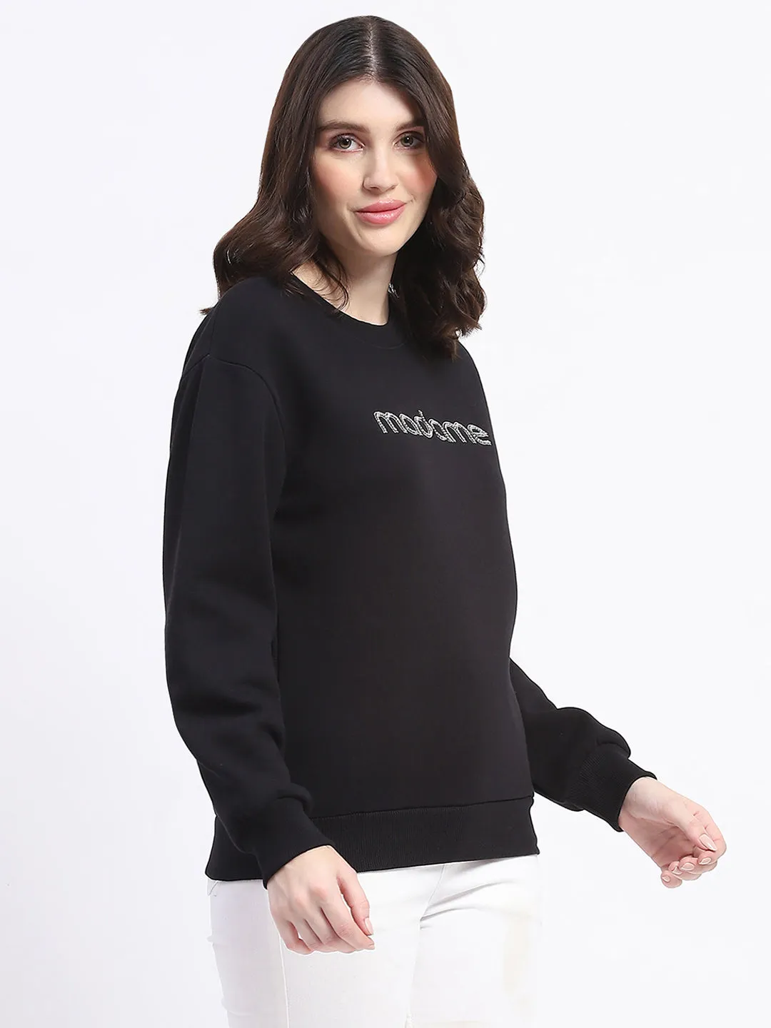 formal party Madame Fleece Handwork And Embroidered Black Sweatshirt