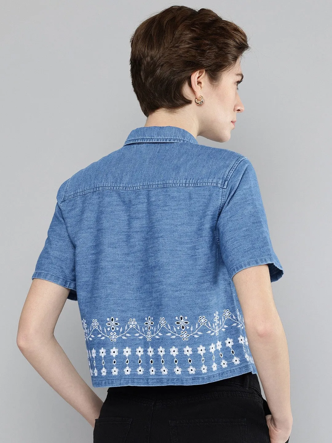 Women's Schiffli Regular Fit Shirt Casual Layer