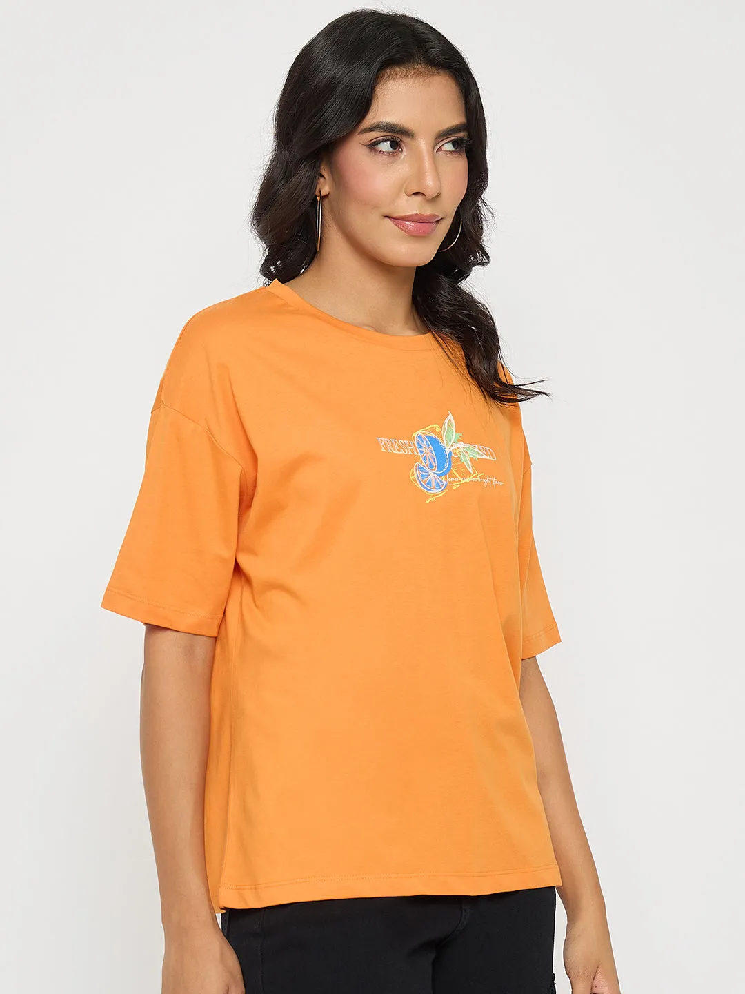 Job Interview Madame Front and Back Graphic Print Orange Cotton T-Shirt