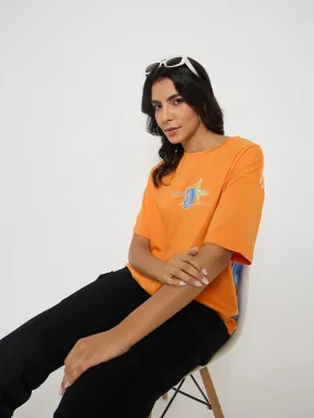 Madame Front and Back Graphic Print Orange Cotton T-Shirt Cozy Performance Soft Texture