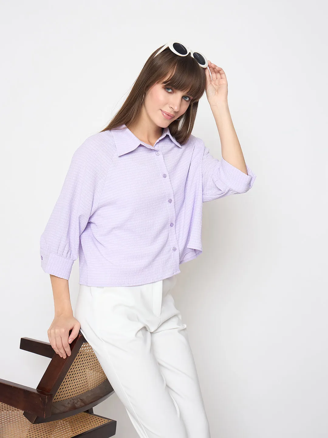 Trendy Outfit Country Escape Madame Shirt Collar Buttoned Orange Lilac Shirt