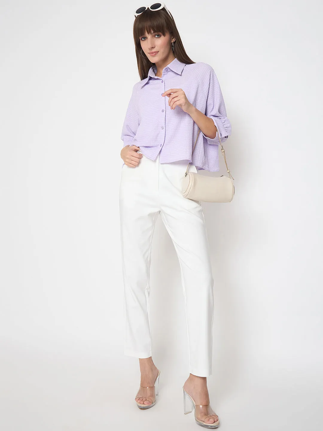 Madame Shirt Collar Buttoned Orange Lilac Shirt Autumn Look Trendy Fit