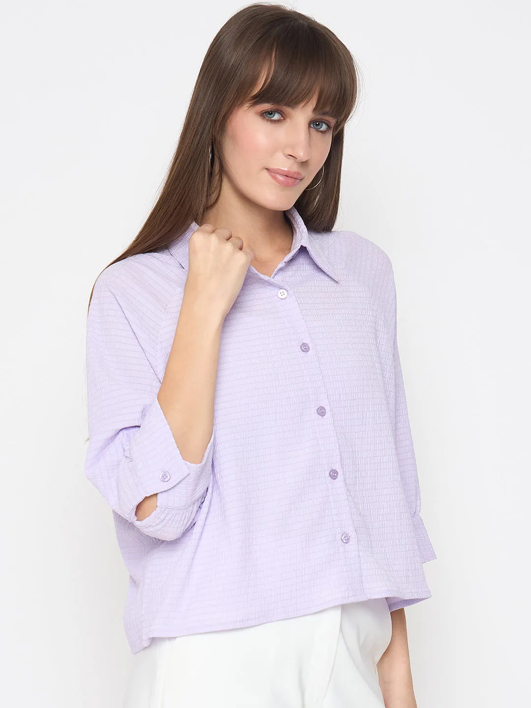 Lounge Wear Madame Shirt Collar Buttoned Orange Lilac Shirt