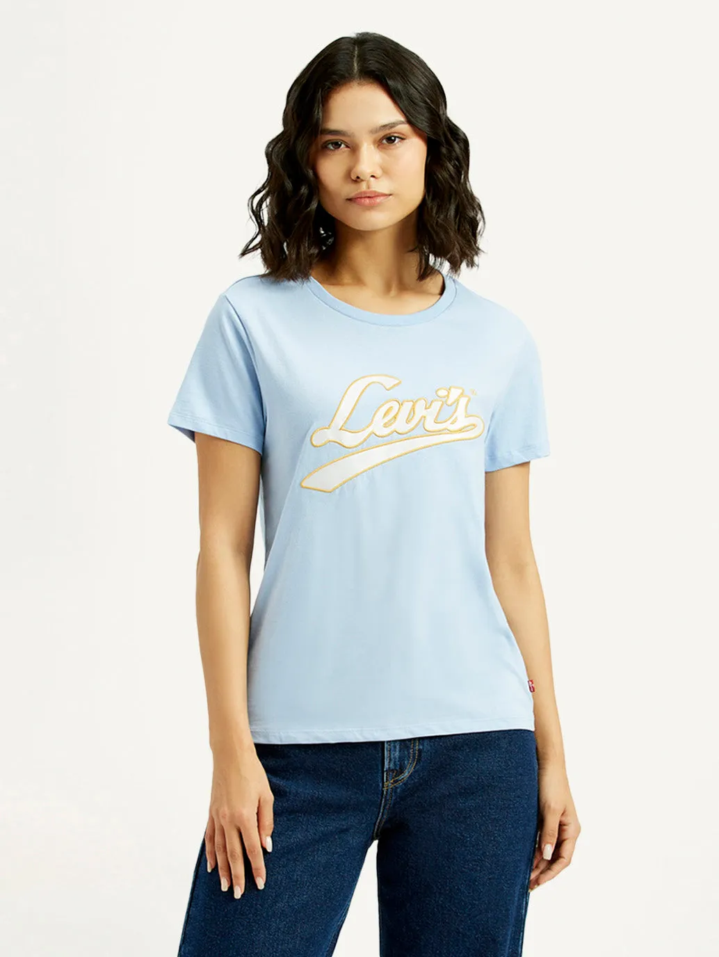 Cool and Comfortable Women's Brand Logo Round Neck T-shirt