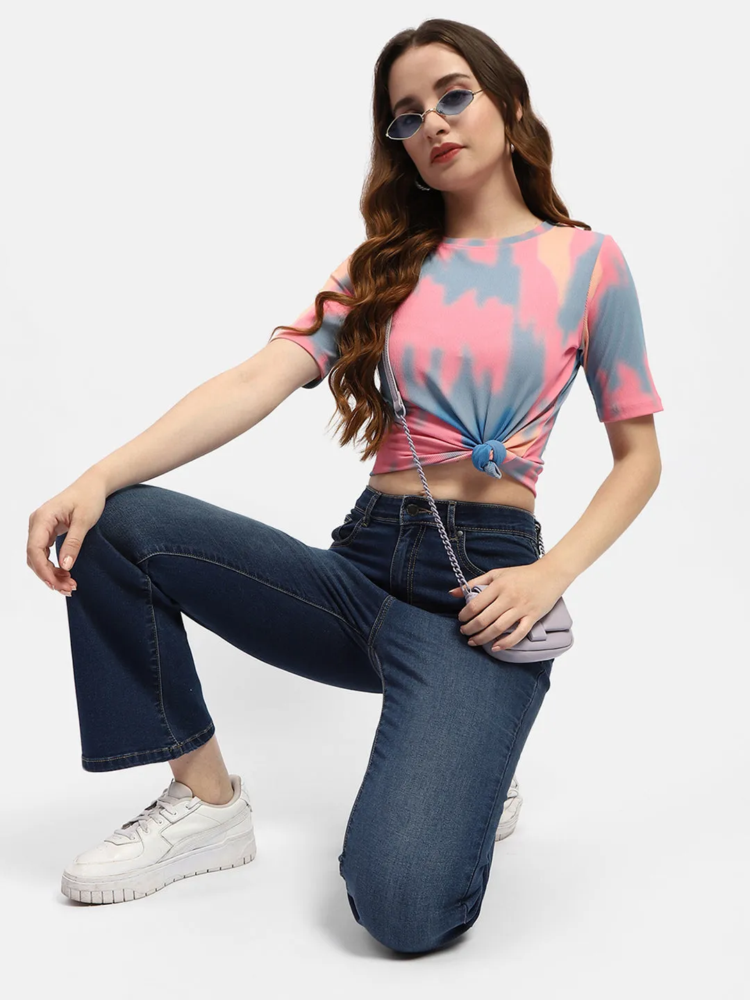 Non Irritating Tags Madame Abstract Print Pink Regular T-Shirt