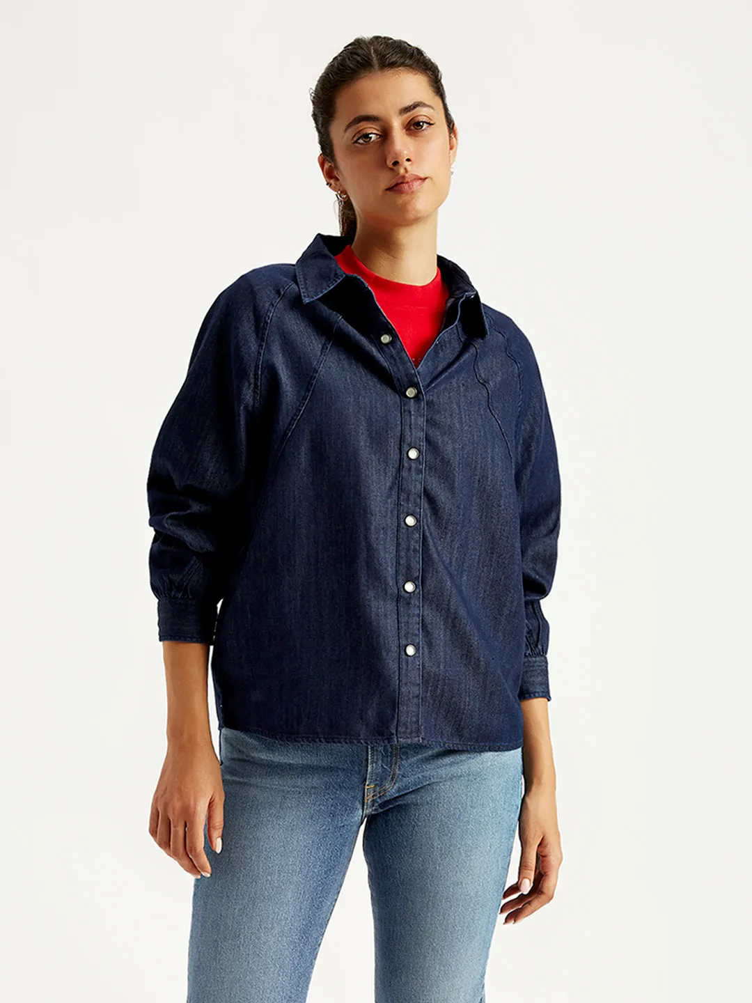 Women's Solid Regular Fit Denim Shirt Modern Fit Nautical Look