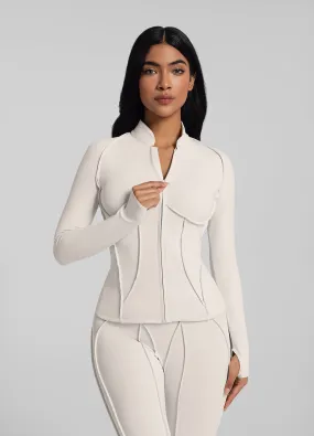 Oversized style Stretch Material Contour Zip-Up Long Sleeve Top