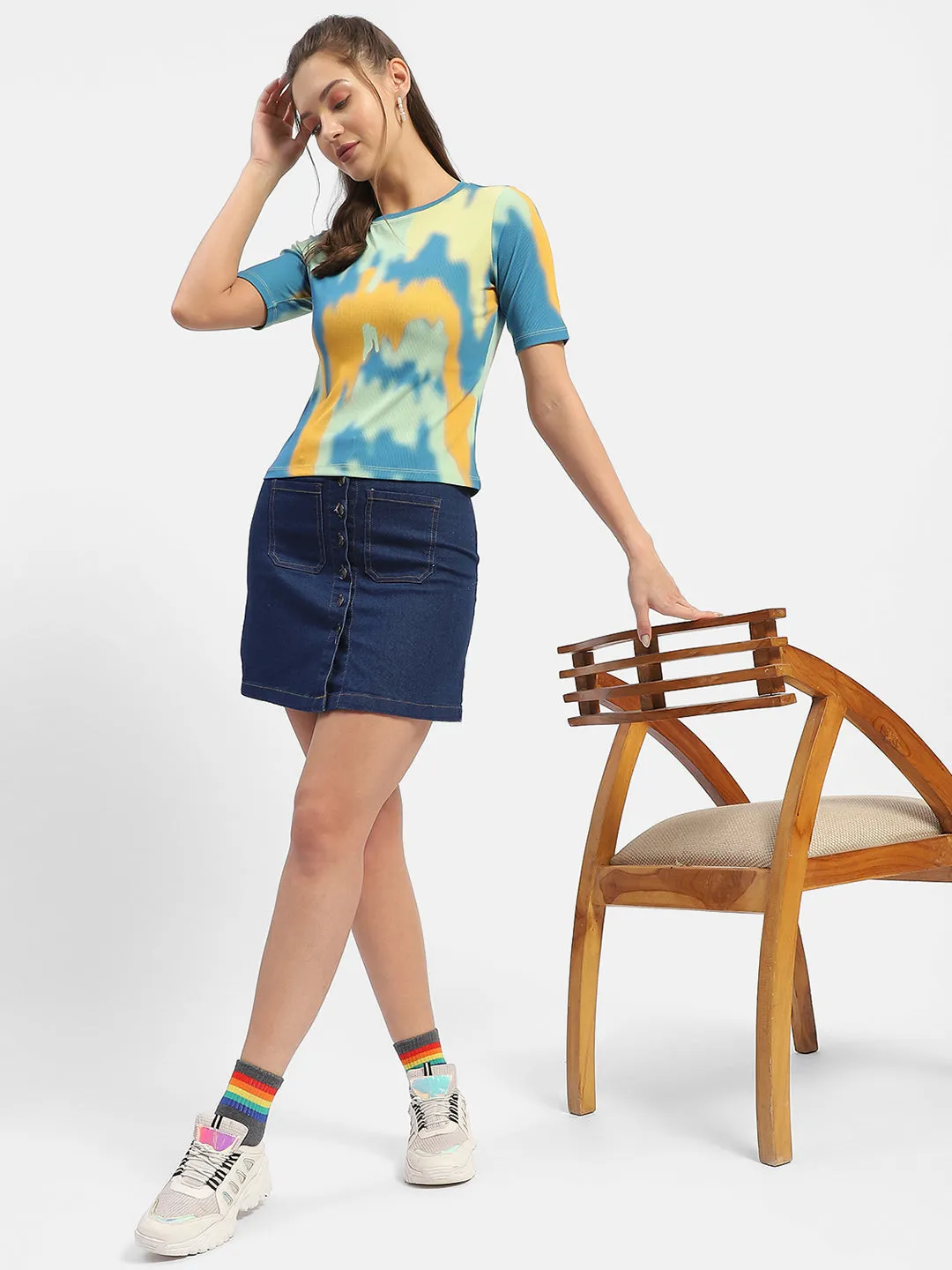 PreShrunkCotton Autumn Wear Madame Abstract Print Orange Regular T-Shirt