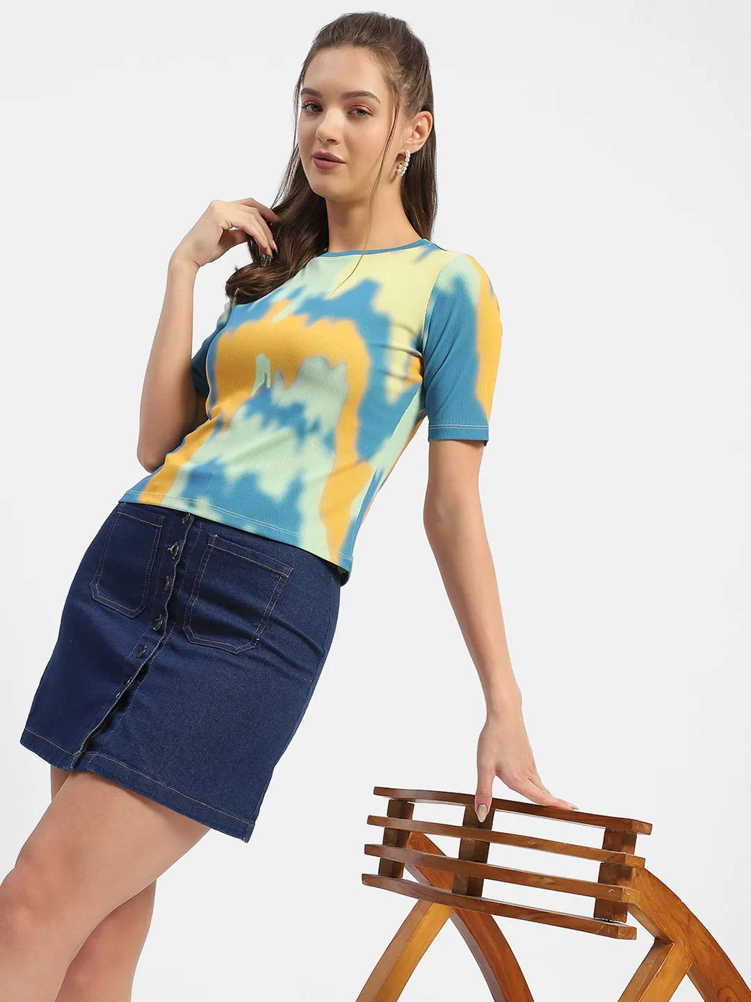 Madame Abstract Print Orange Regular T-Shirt AdvancedMoistureManagement Street Style