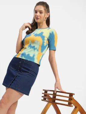 Madame Abstract Print Orange Regular T-Shirt AdvancedMoistureManagement Street Style