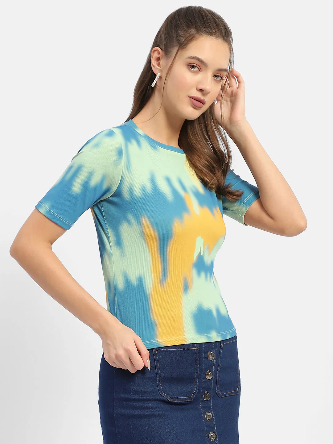 Madame Abstract Print Orange Regular T-Shirt Quick-Drying Shirt Casual Flex Fit