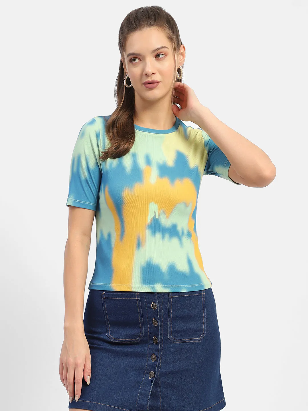 weekday wear Breathable knit Madame Abstract Print Orange Regular T-Shirt