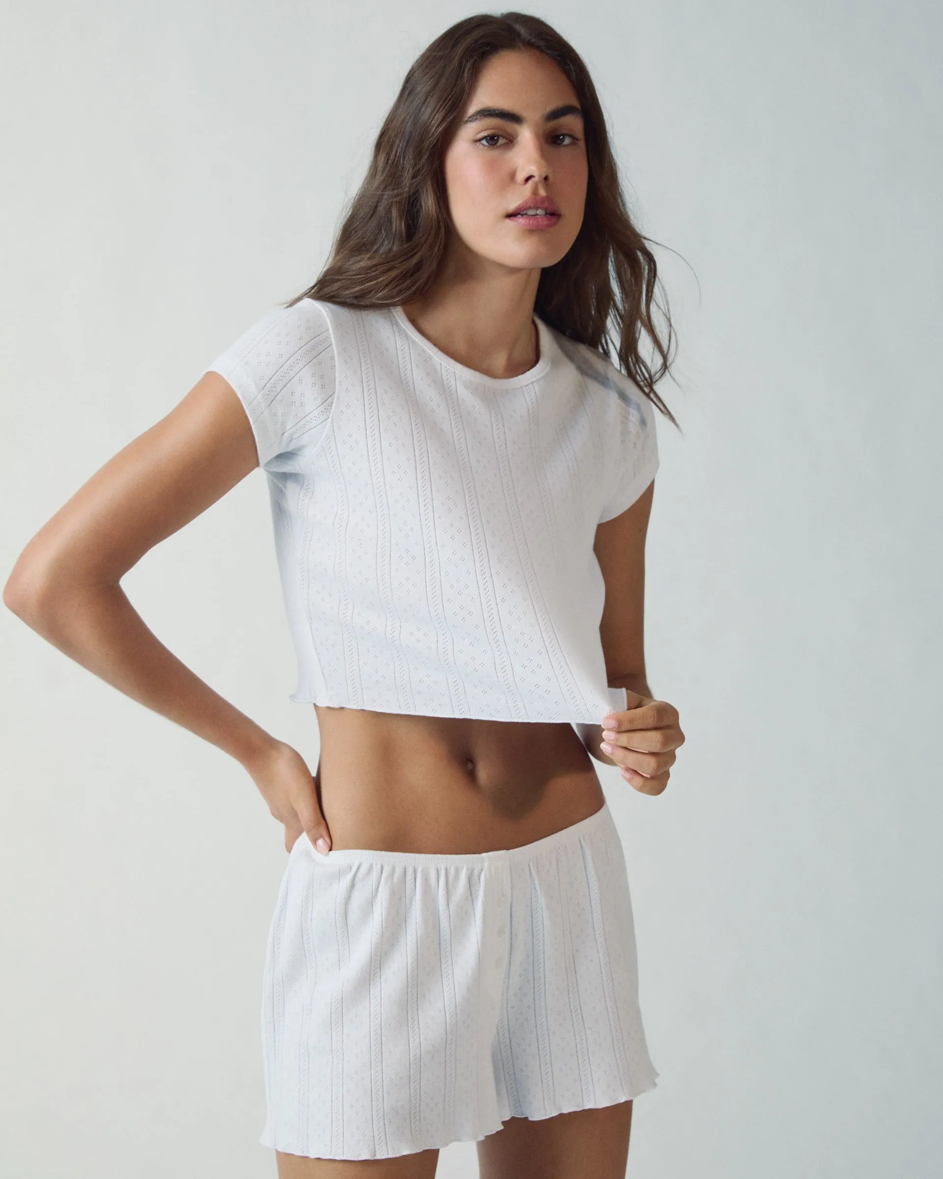 Pointelle Shorts - White Biodegradable Material Option
