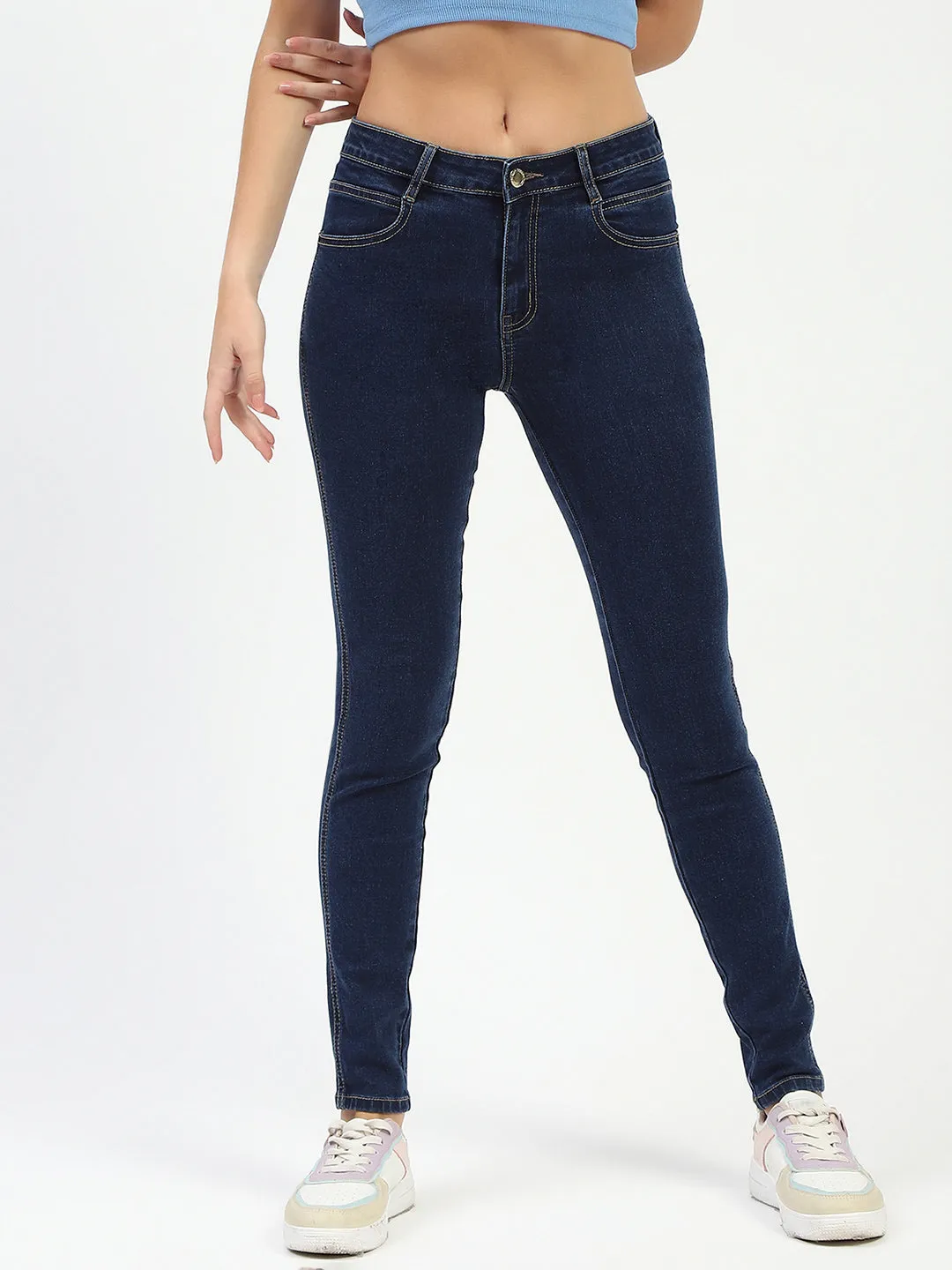 Daily Wear Festival Outfit Madame Blue Skinny Fit Jeans
