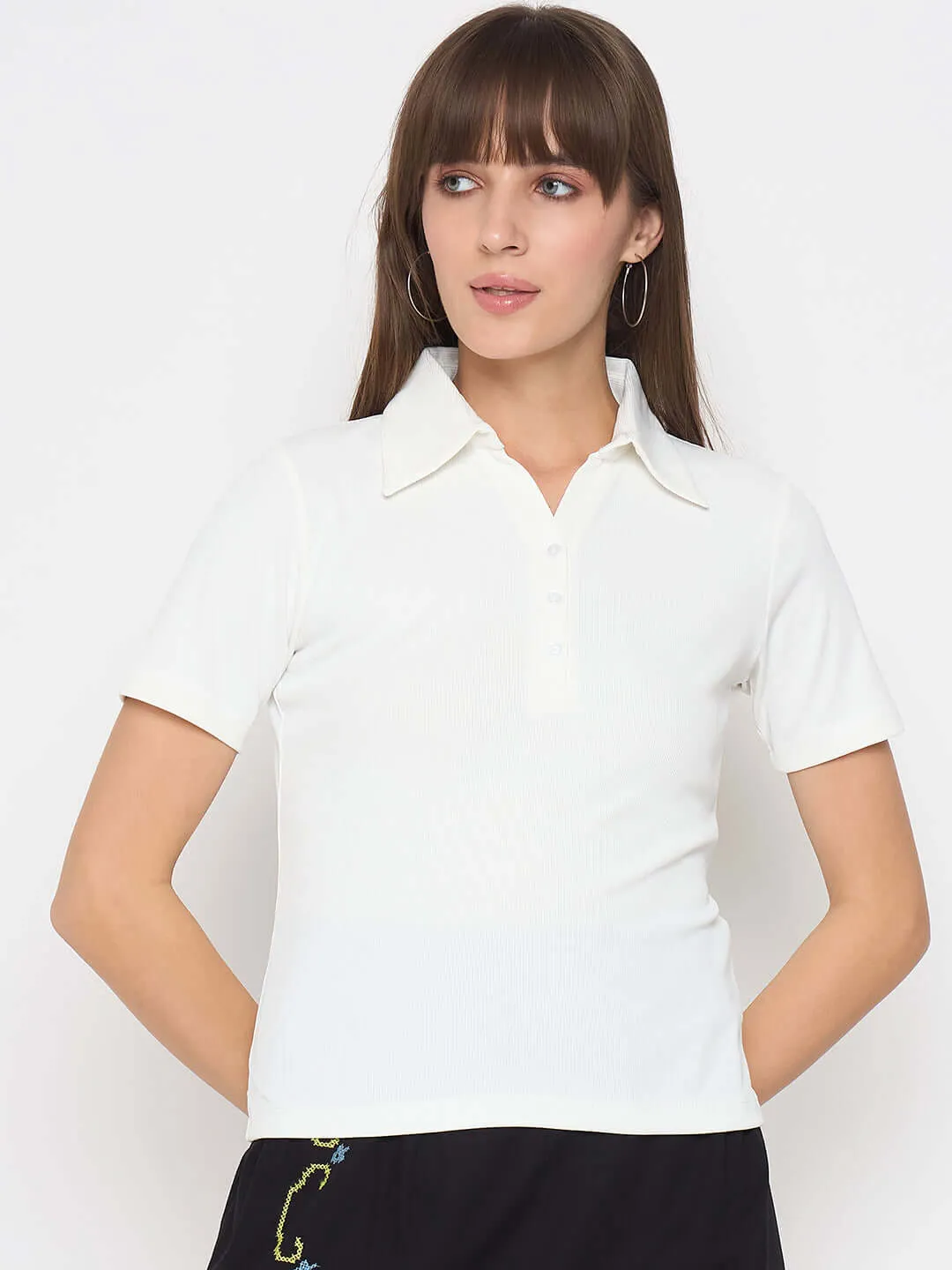 Classic Vibes Athletic Fit Madame Pique Solid White Polo T-shirt