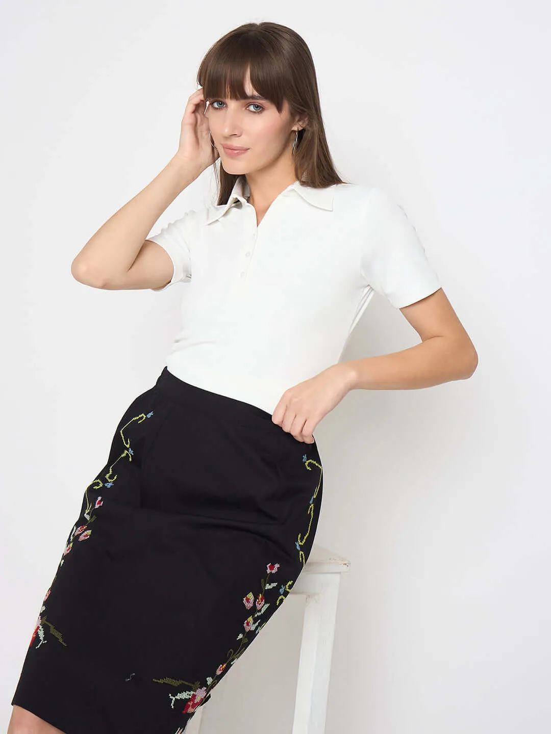 Madame Pique Solid White Polo T-shirt Casual Day Wear Quick Layer