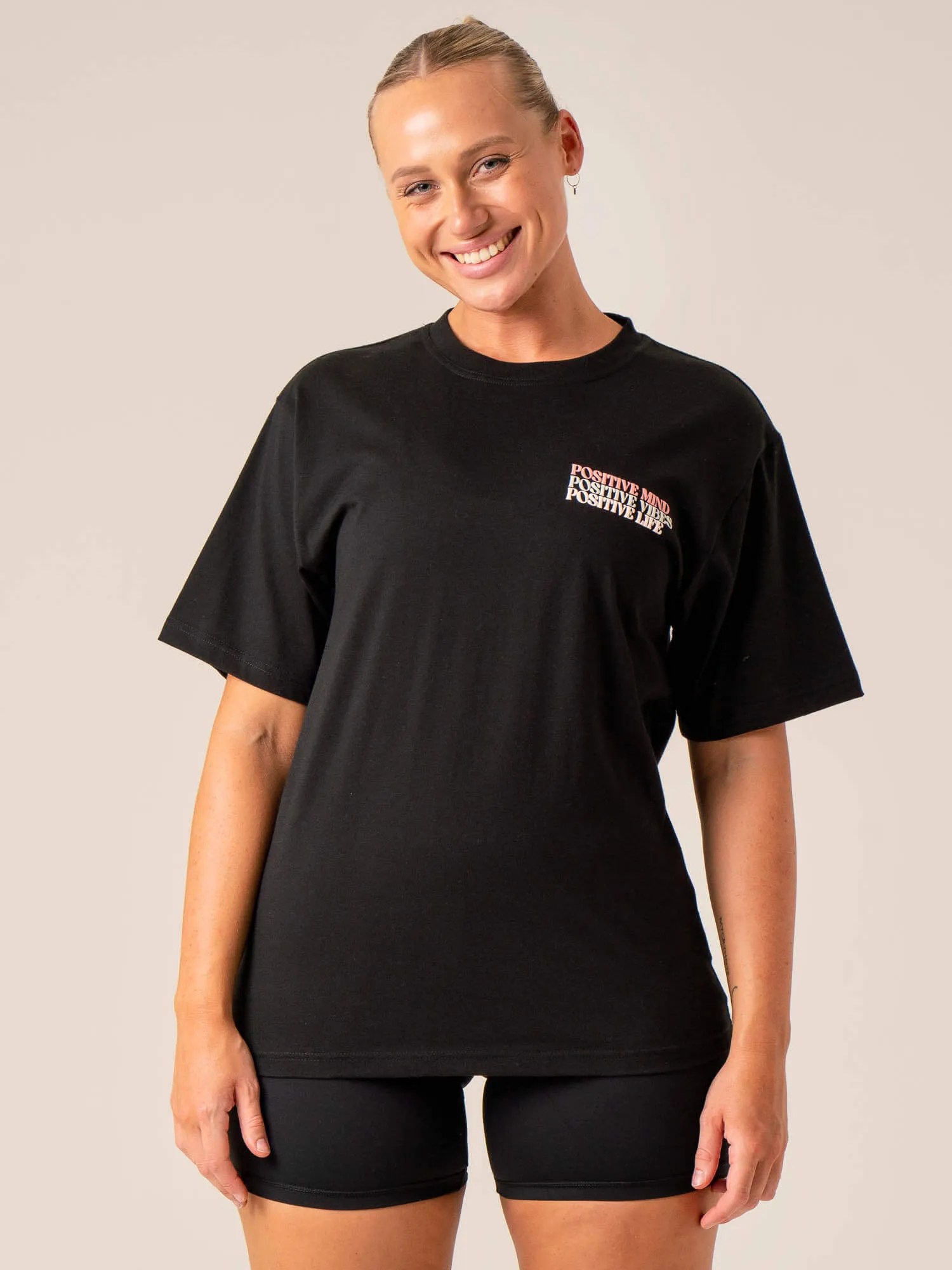 Summer Casual Positive Vibes T-Shirt - Black