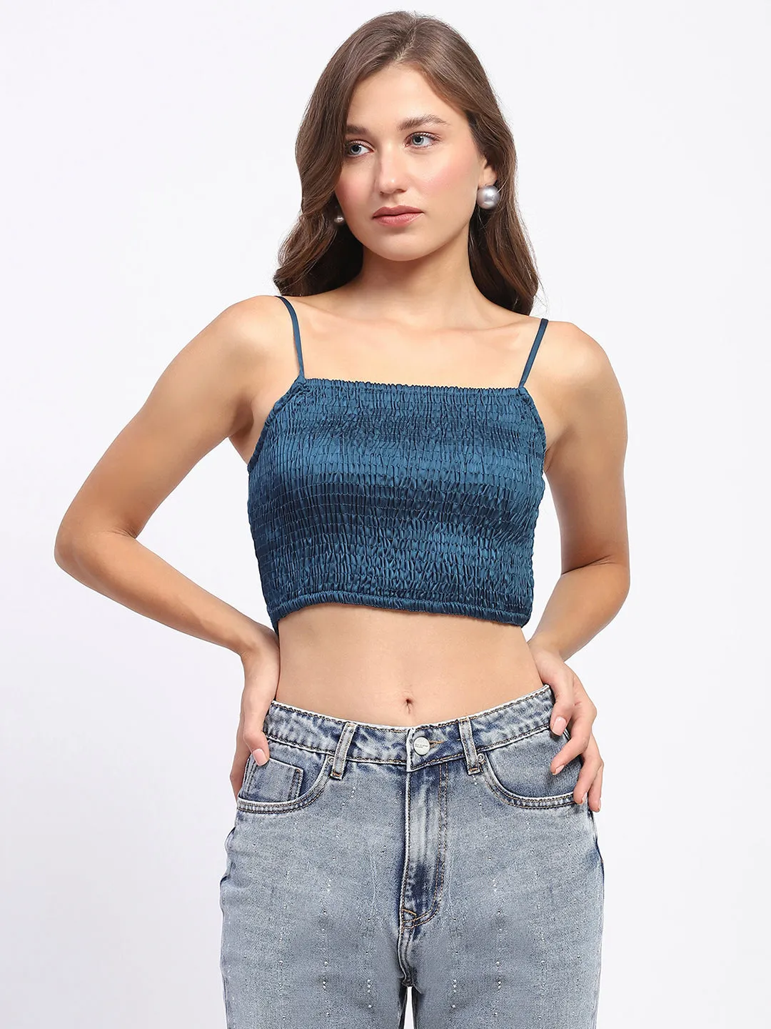 Year-Round Favorite Soft Material Madame Embellished Collar Front Tie Crop Shirt