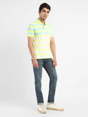 Comfy Design Heather Effect Weaving Men's Colorblock Polo T-shirt Yellow