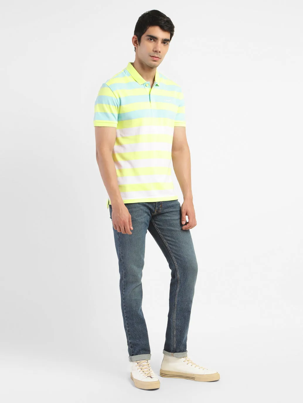 Men's Colorblock Polo T-shirt Yellow Chill Style Reinforced Collar Stay