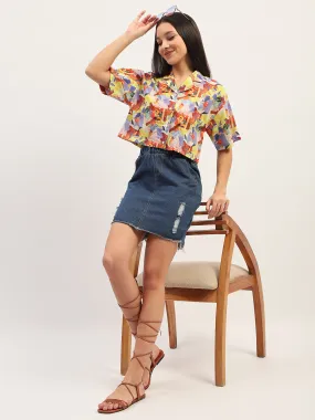 Madame Graphic Print Cotton Purple Cropped Shirt Trendy Vibes