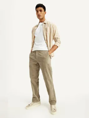 Durable Waistband Men's Beige Straight Fit Chinos