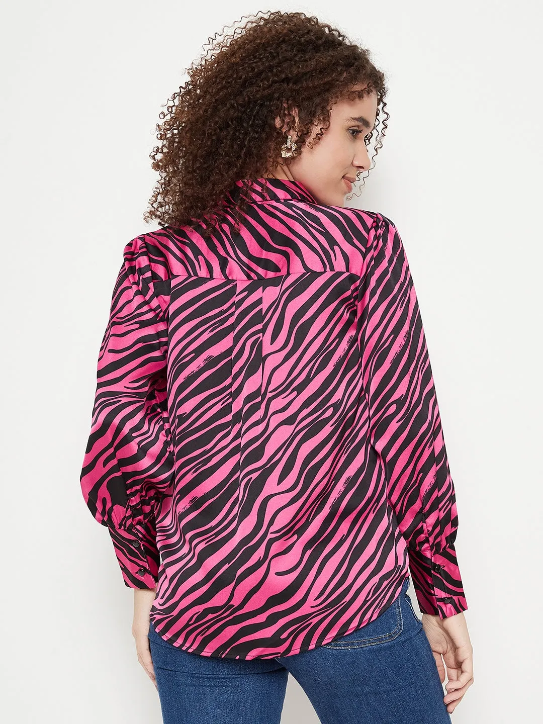 Madame Animal Print Pink Shirt Fitted Design