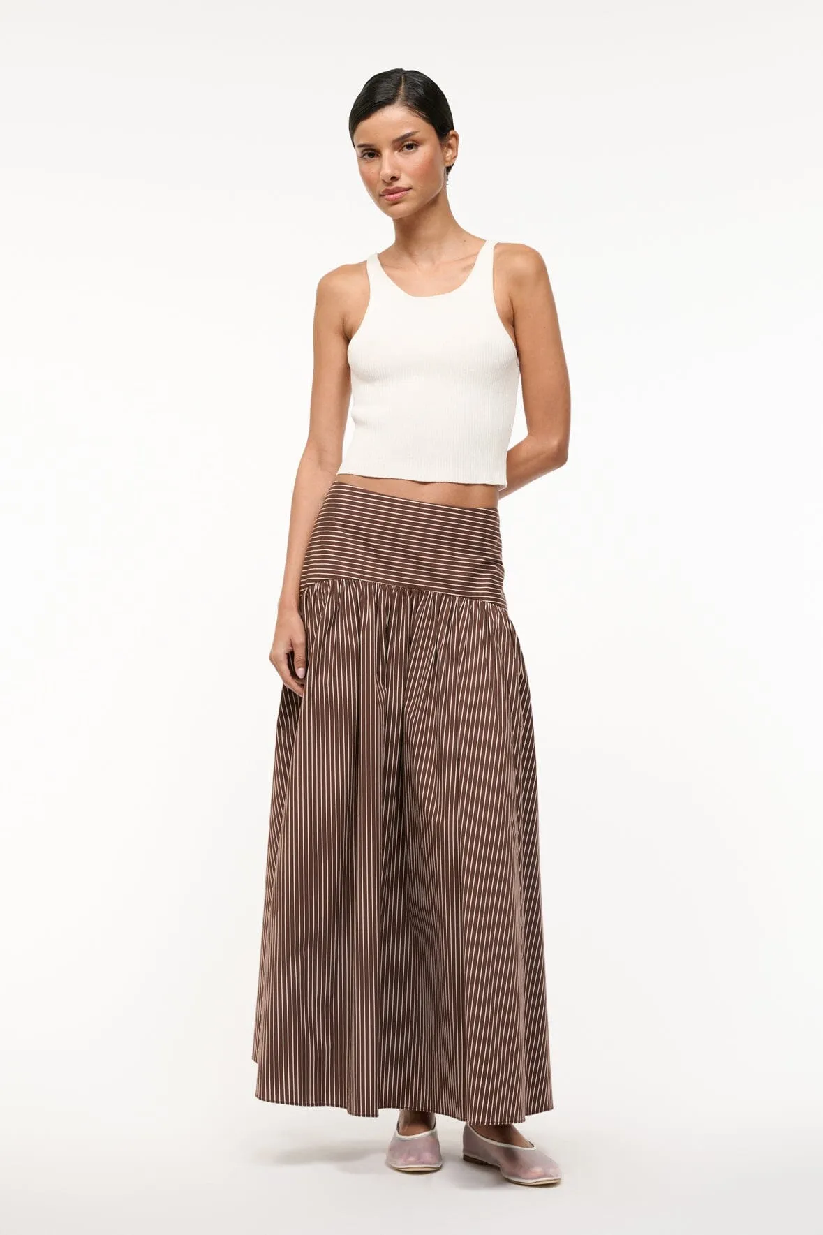PROCIDA SKIRT | DARK OAK MICRO STRIPE Tonal Layering Tonal Look