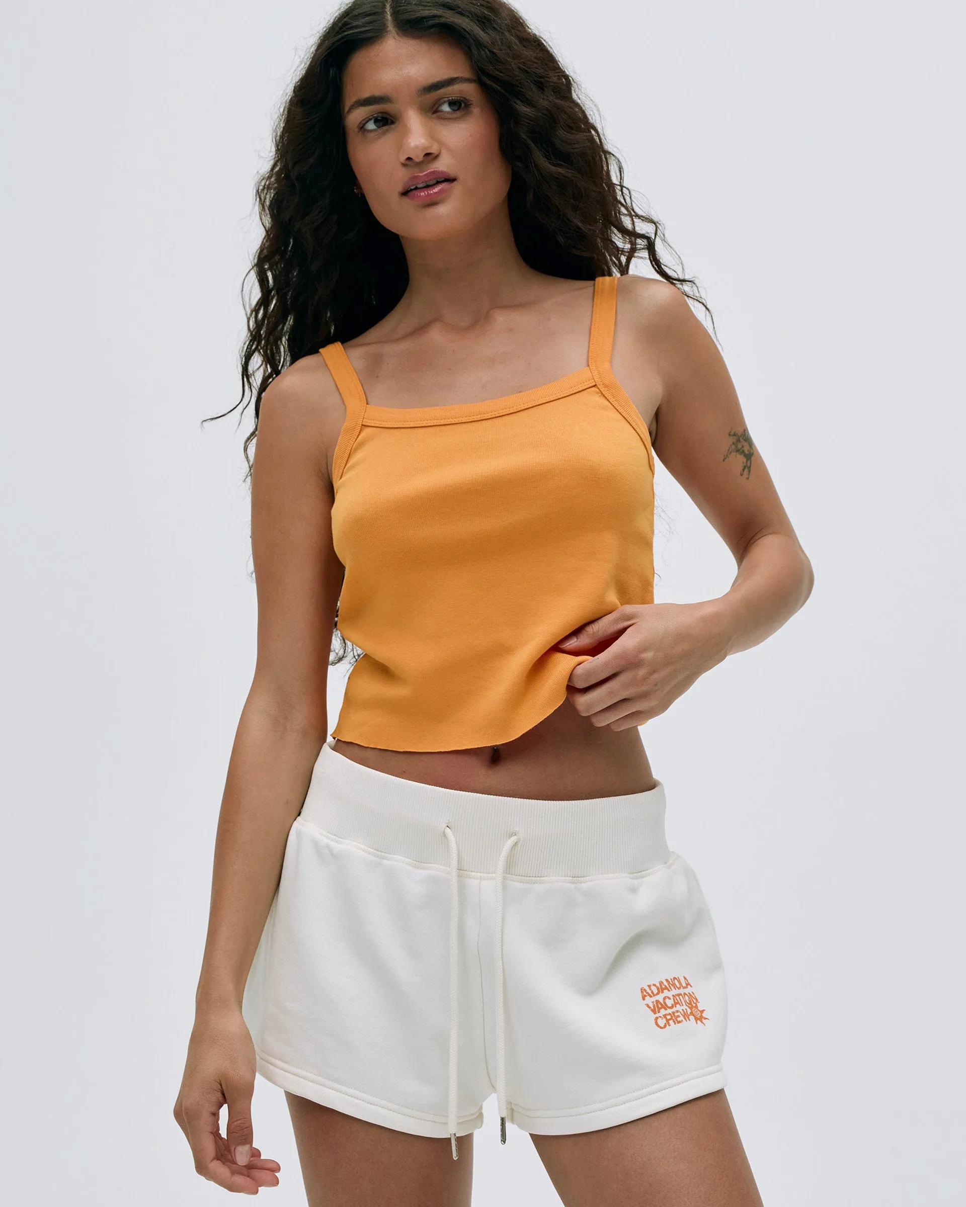 Vacation Mini Sweat Shorts - Marshmallow White/Mango Orange Machine-washable