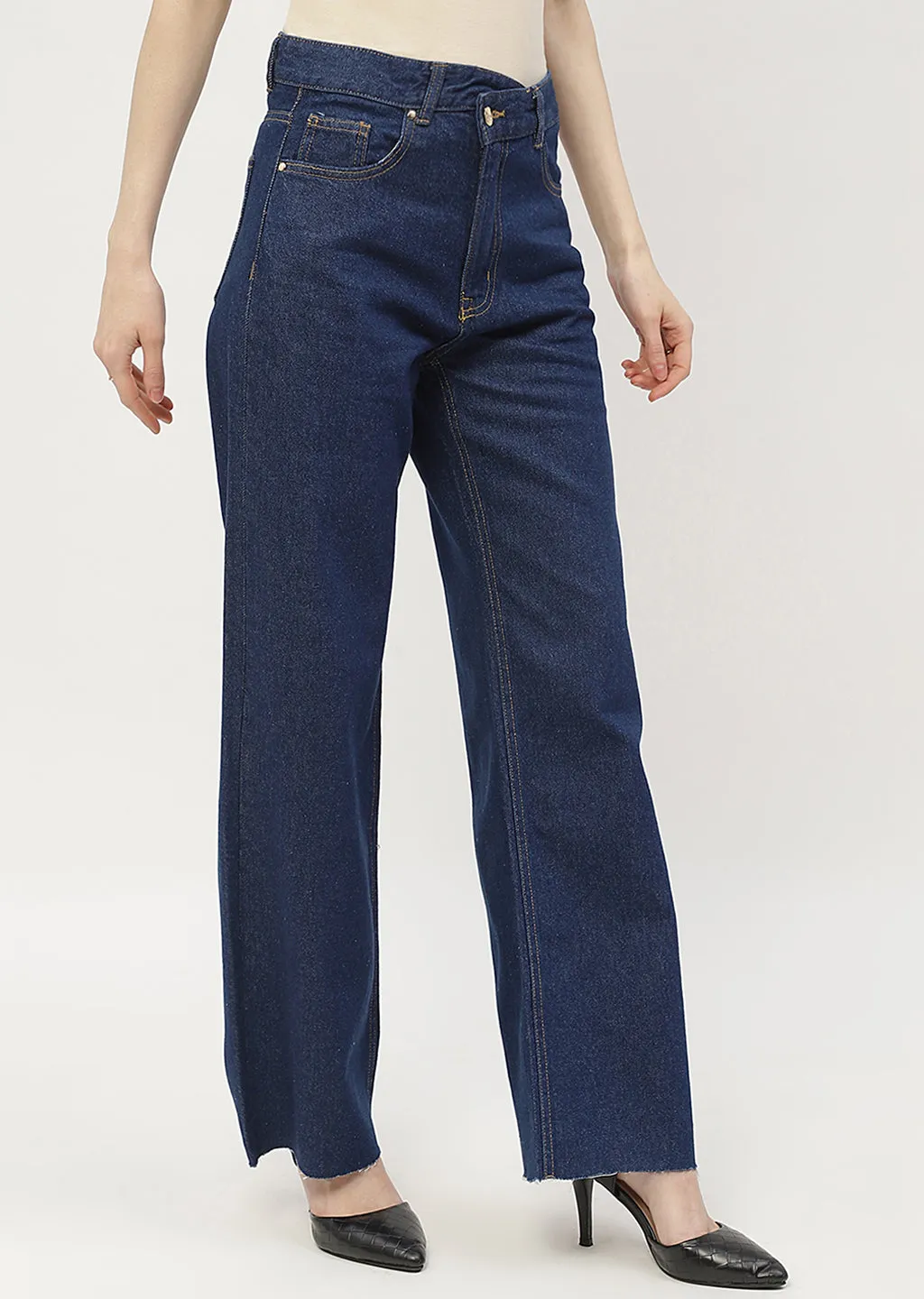 Madame Highly Washed Blue Wide Leg Jeans Secure Closure System