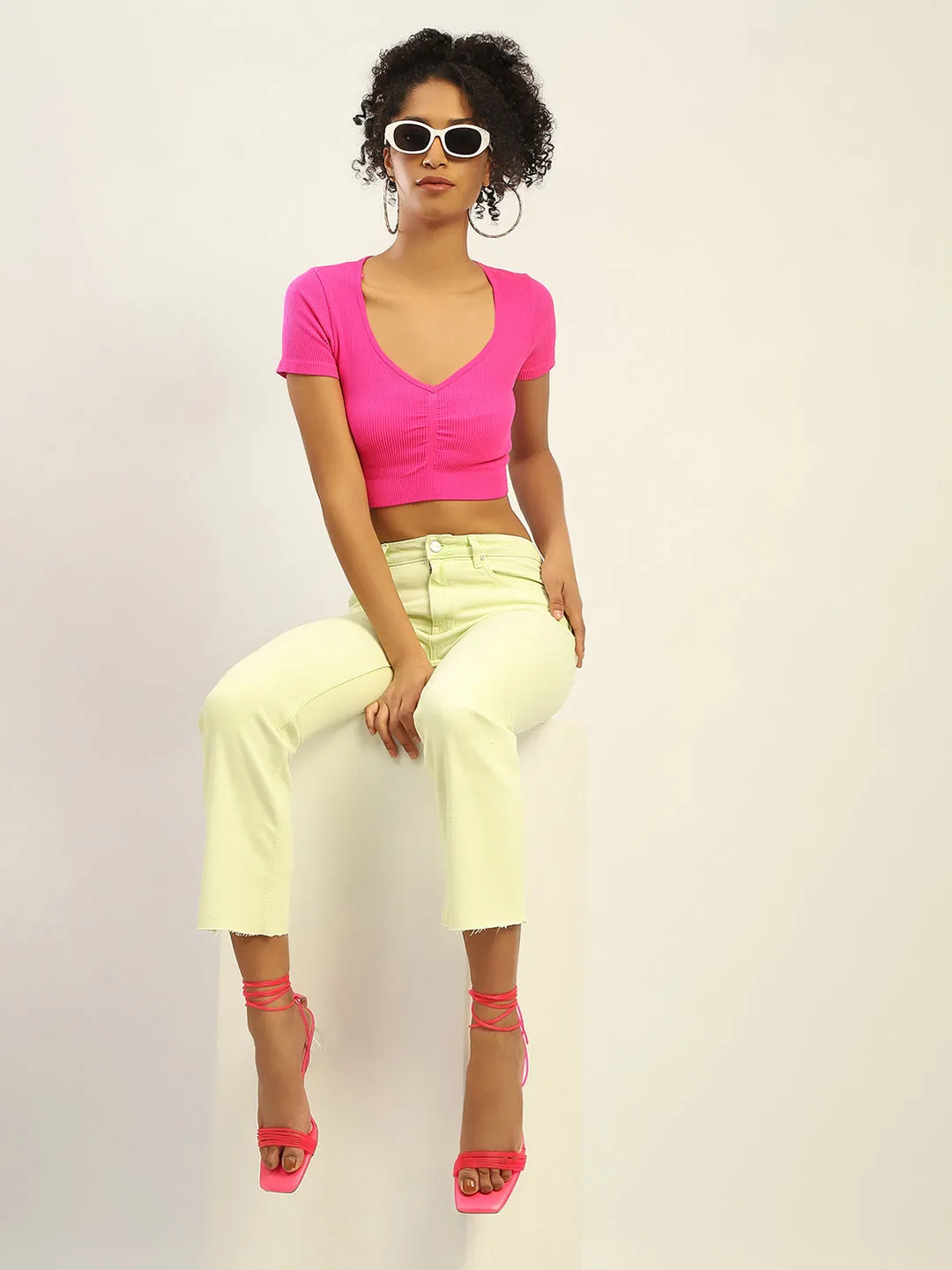 Minimal Edge Madame Mid Rise Cotton Green Denim