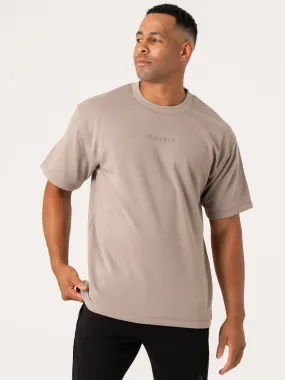 Stylish Contrast Inner Binding Pursuit Fleece T-Shirt - Taupe