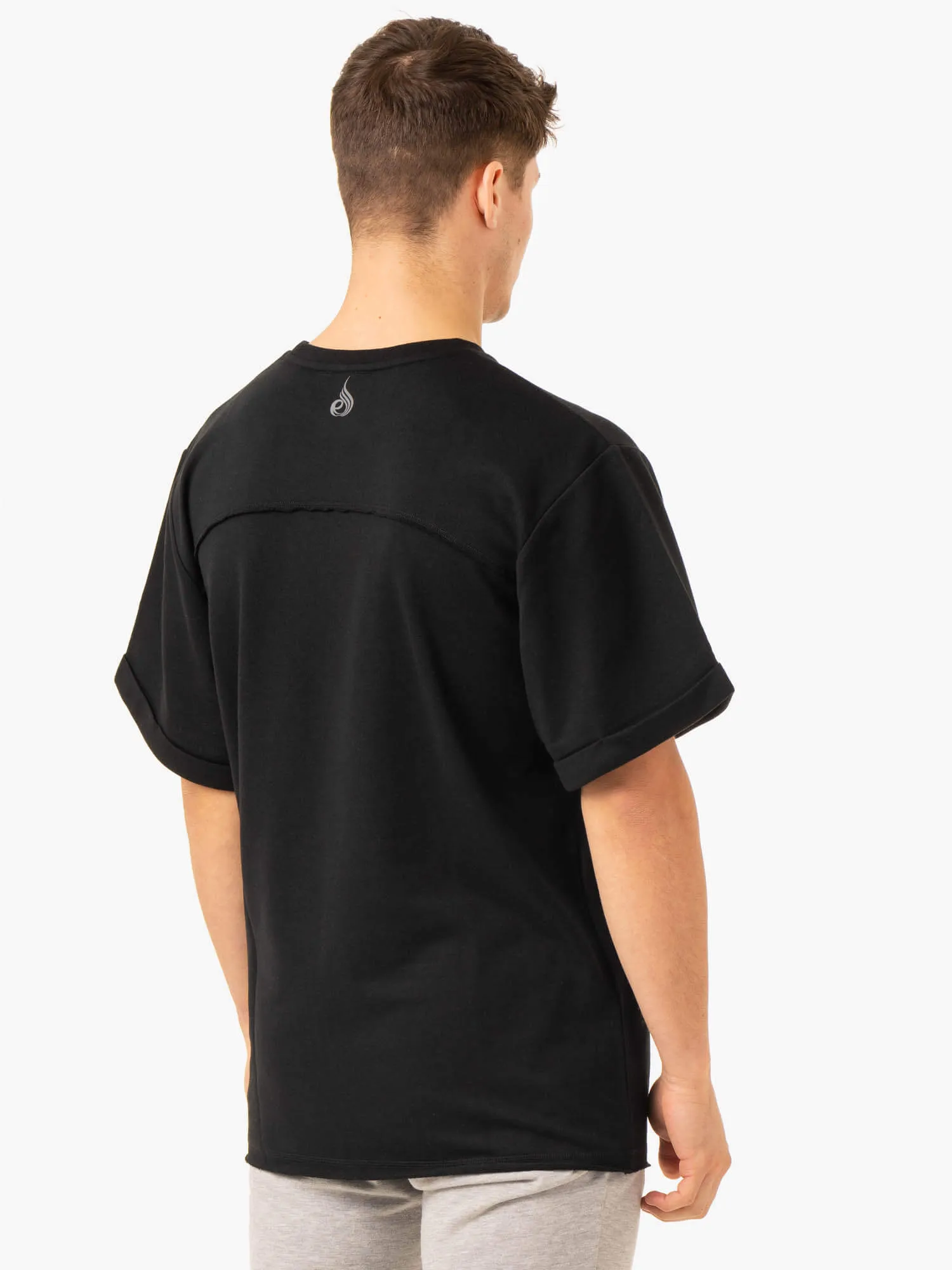 Pursuit Oversized Fleece T-Shirt - Black MinimalistStitching Chill Comfort Wear