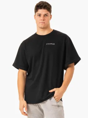 Soft Cotton Feel Pursuit Oversized Fleece T-Shirt - Black