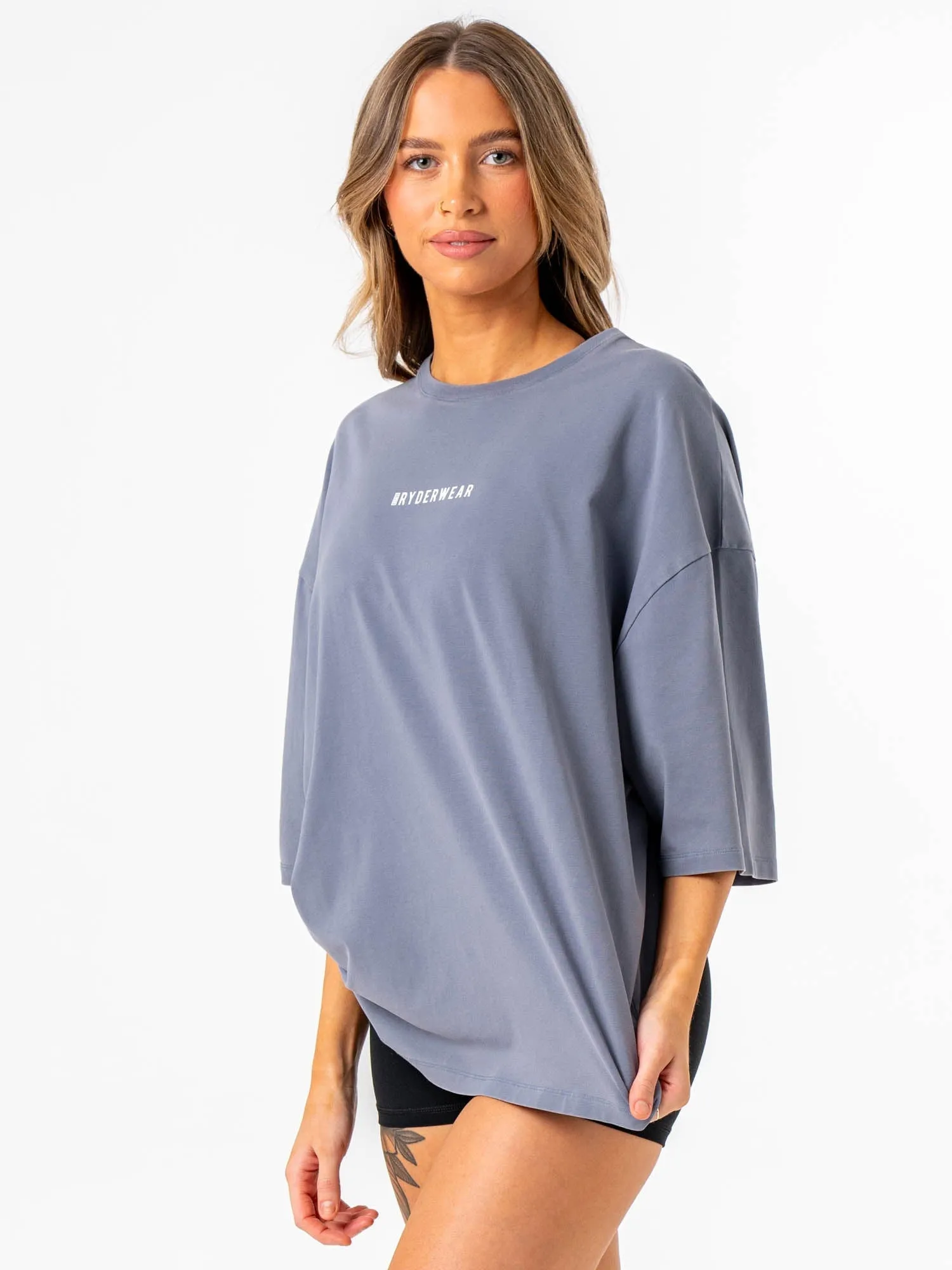 Pursuit Oversized T-Shirt - Denim Blue Stonewash Versatile Comfort Wear Easy Care Fabric