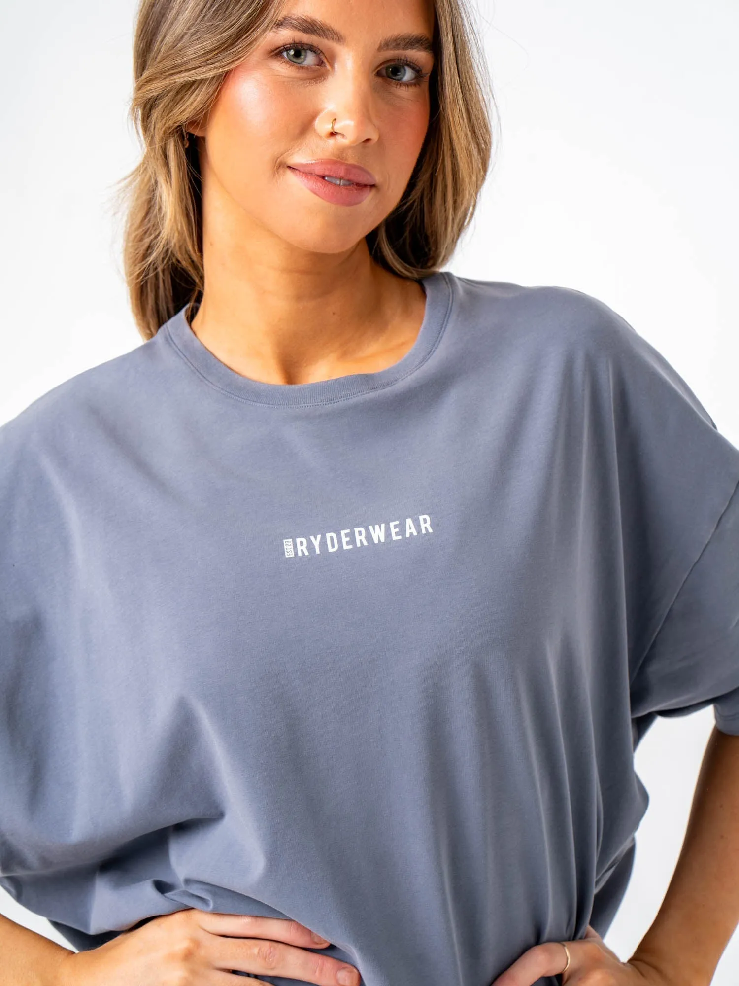 Minimal Layers Skinny Fit Pursuit Oversized T-Shirt - Denim Blue Stonewash