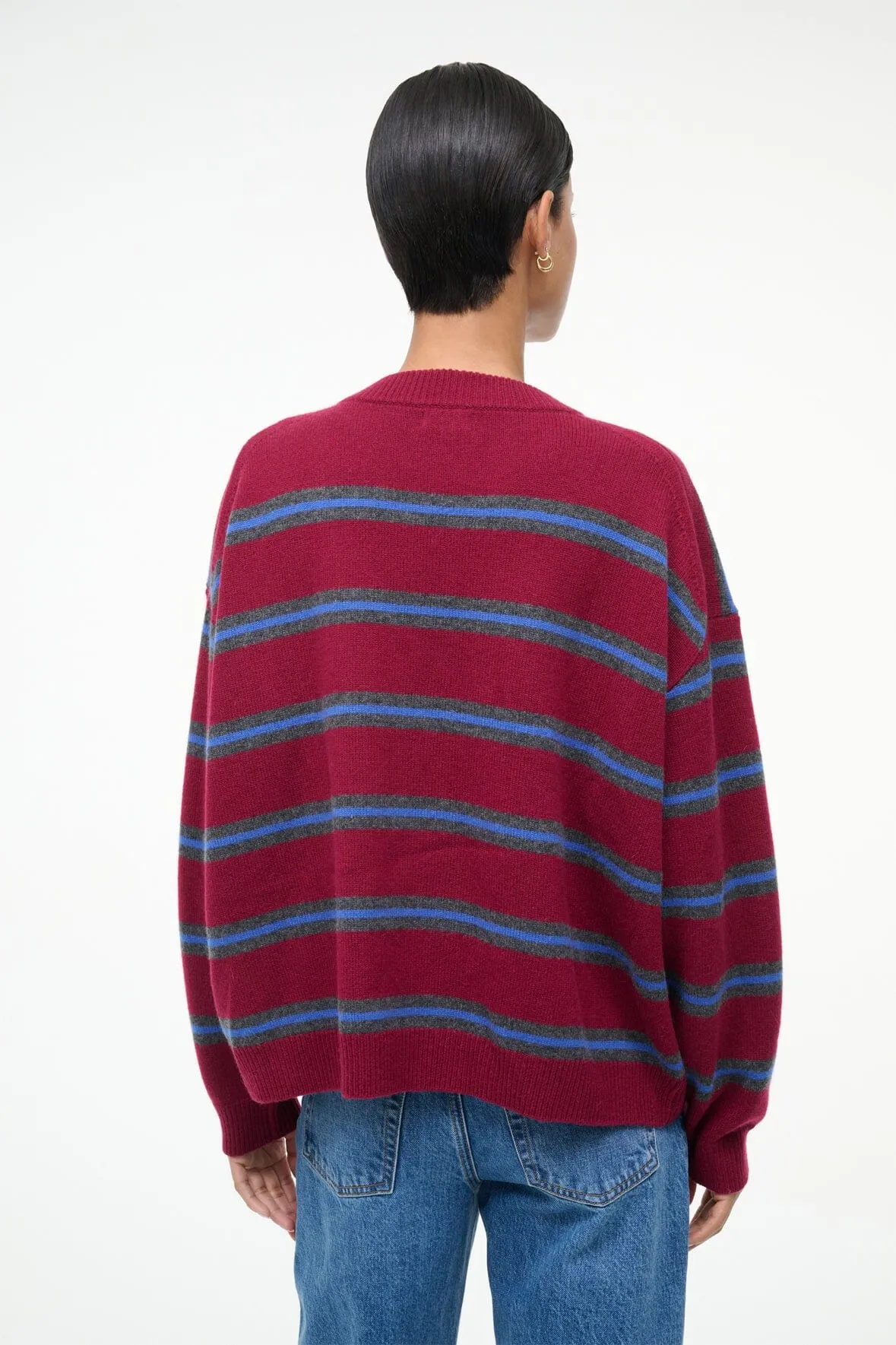 Odor Resistant Knitwear Winter Comfort Wear SERRANO CASHMERE RELAXED CREW | CRIMSON STRIPE