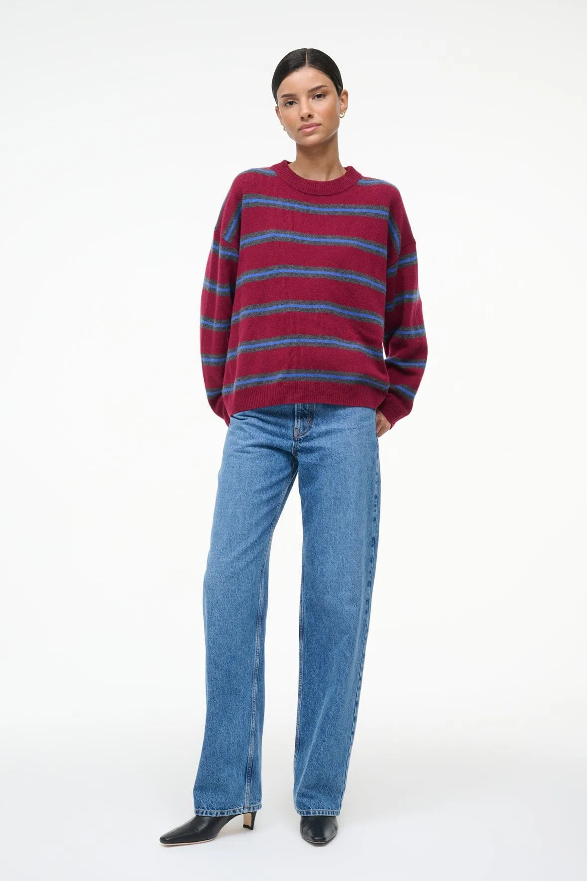 SERRANO CASHMERE RELAXED CREW | CRIMSON STRIPE Breathable Performance Comfort Stretch Fit