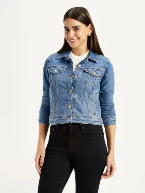 Urban Fit Look Travel Fit Women's Solid Blue Trucker Jacket