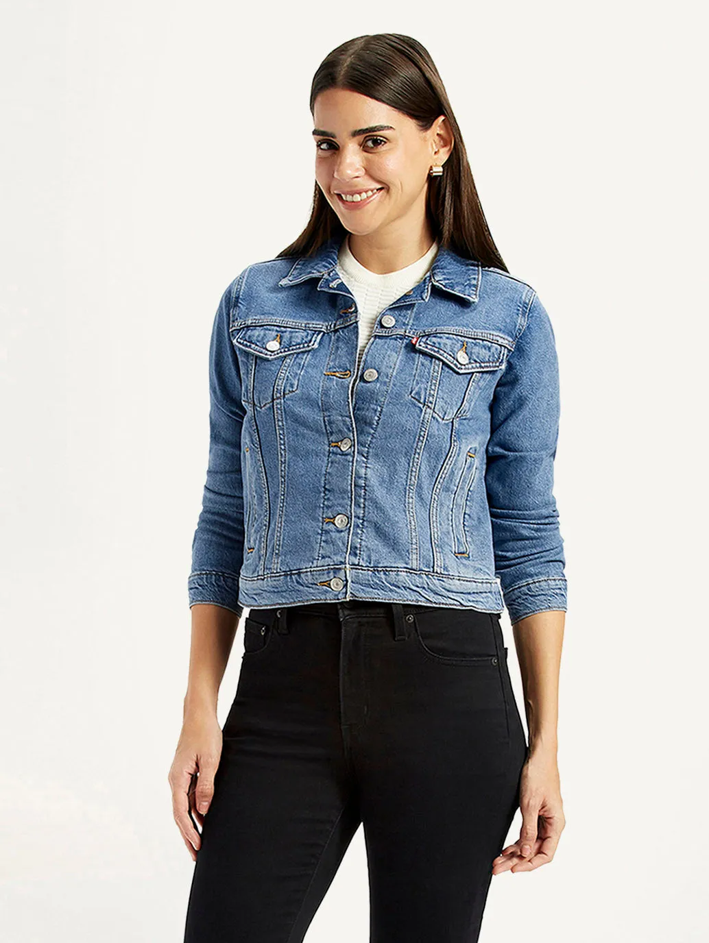 Urban Fit Look Travel Fit Women's Solid Blue Trucker Jacket