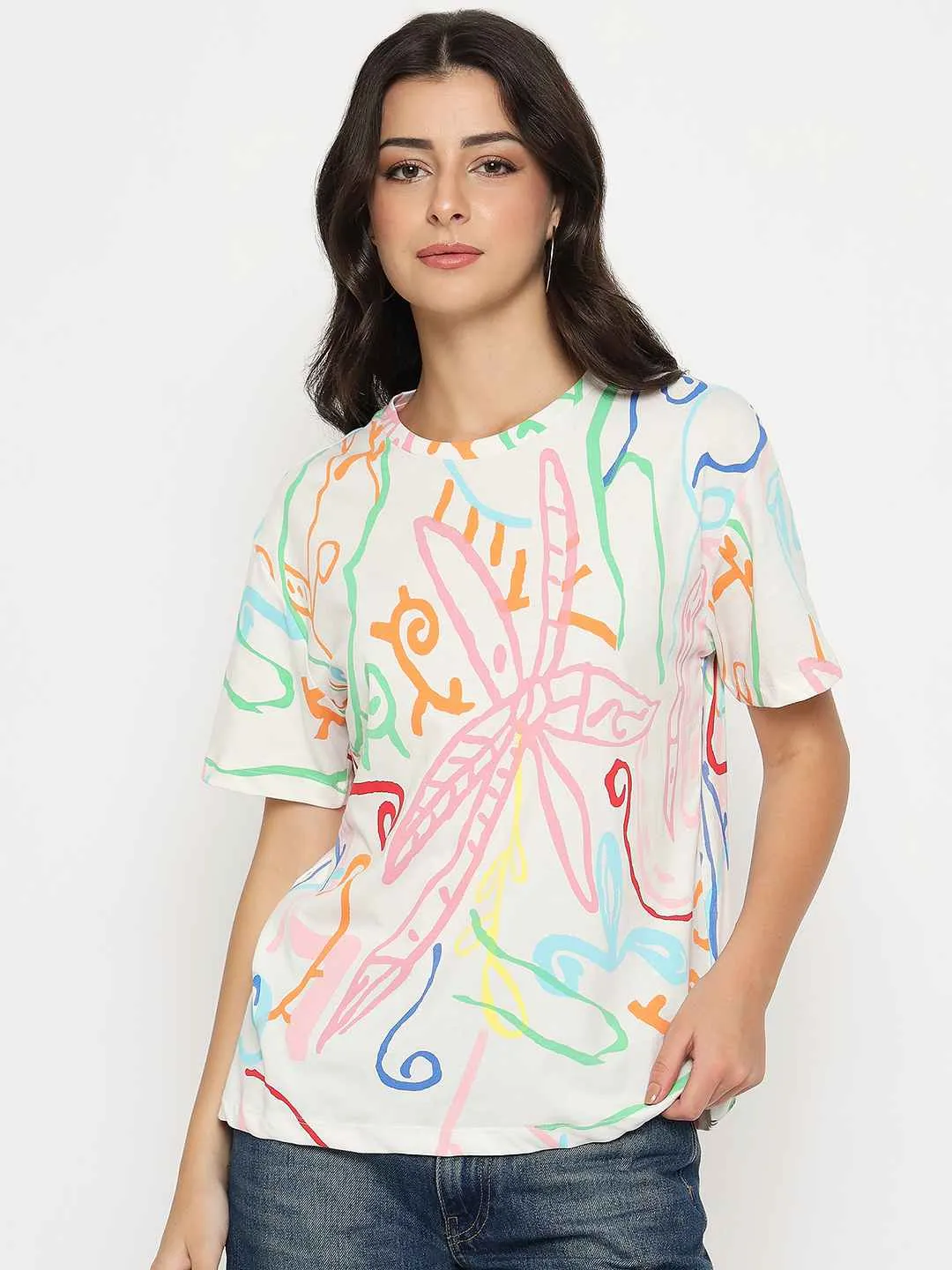 Timeless Layer Halloween Madame All Over Print Half Sleeve White Cotton T-shirt