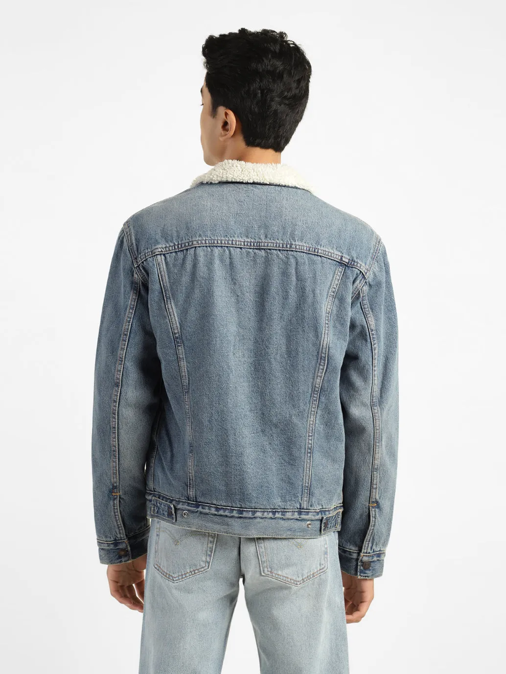 Anytime Outer Fit Men's Solid Blue Collar Neck Denim Jacket