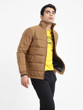 Mesh Lining Men's Solid High Neck Quilted Jacket