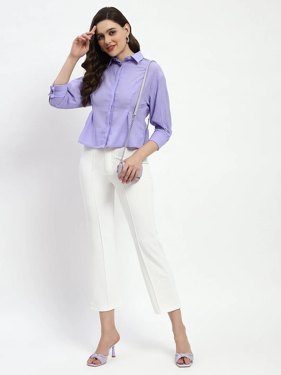 Snag Free Surface Simple Comfort Madame Cinched Waist Lilac Shirt
