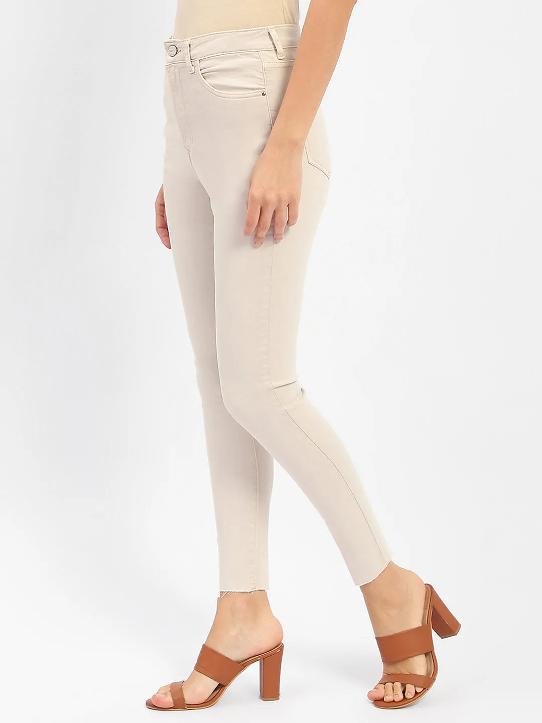 Madame Raw Hem Beige High Rise Skinny Fit Jeans No Fuss Style Base Fit Piece