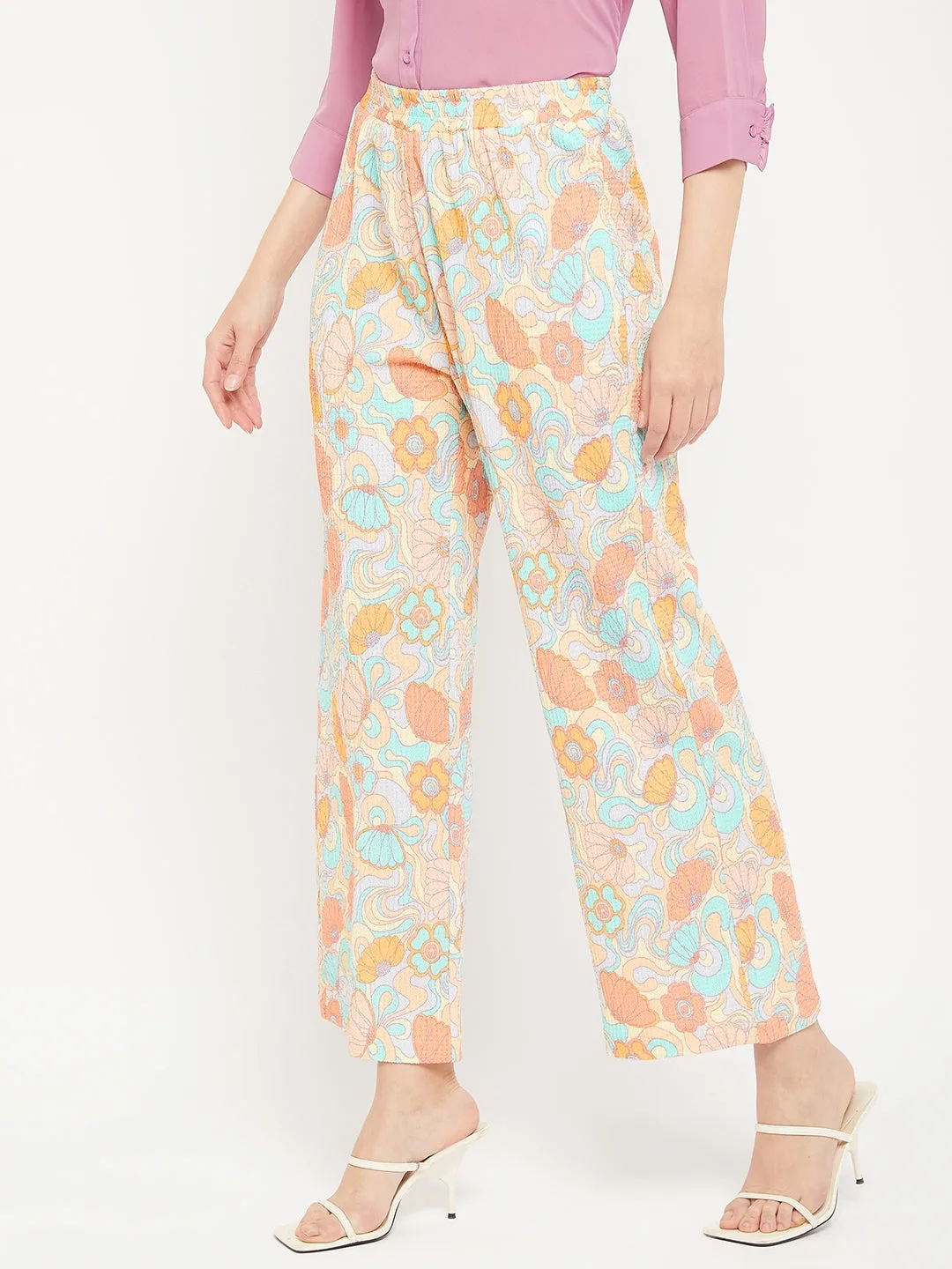 TouchscreenCompatiblePockets Madame Floral Flared Trousers